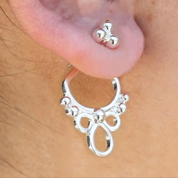 ZAD Silver Ornate Front & Back Post Earring - Picture 2 of 3